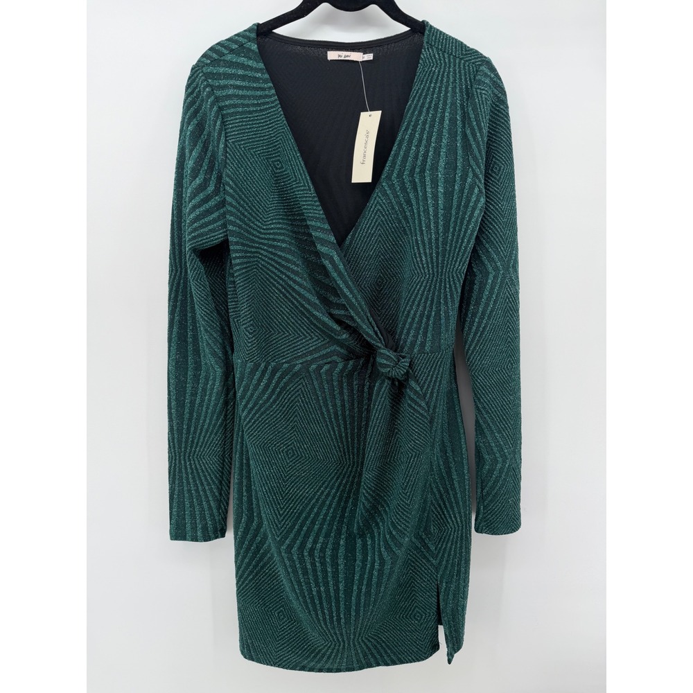 Francescas Mi Ami Green Glitter Geometric Wrap Mini Dress Medium NWT NEW
